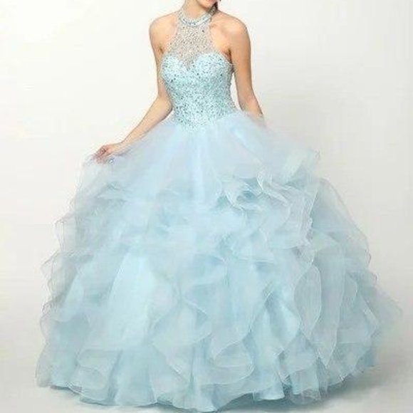 Halter Neck Ballgown Shape Evening Dress JT1420